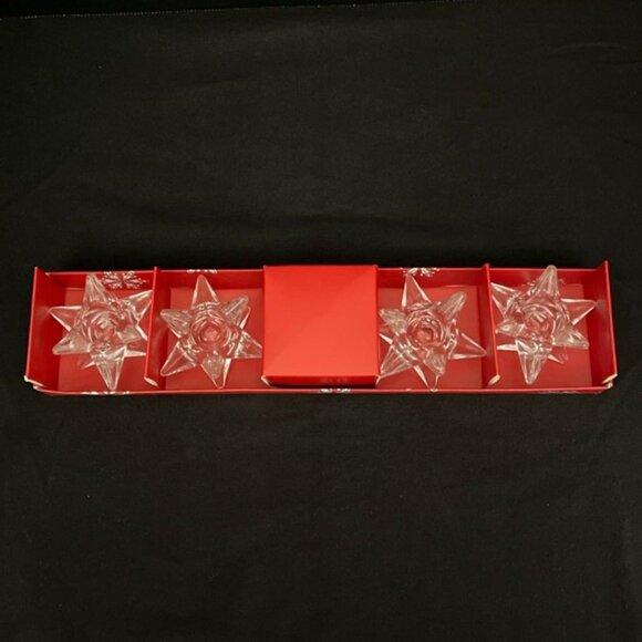 Williams Sonoma Moravian Clear Glass Taper Candle Holders Set of 4 - Picture 3 of 6